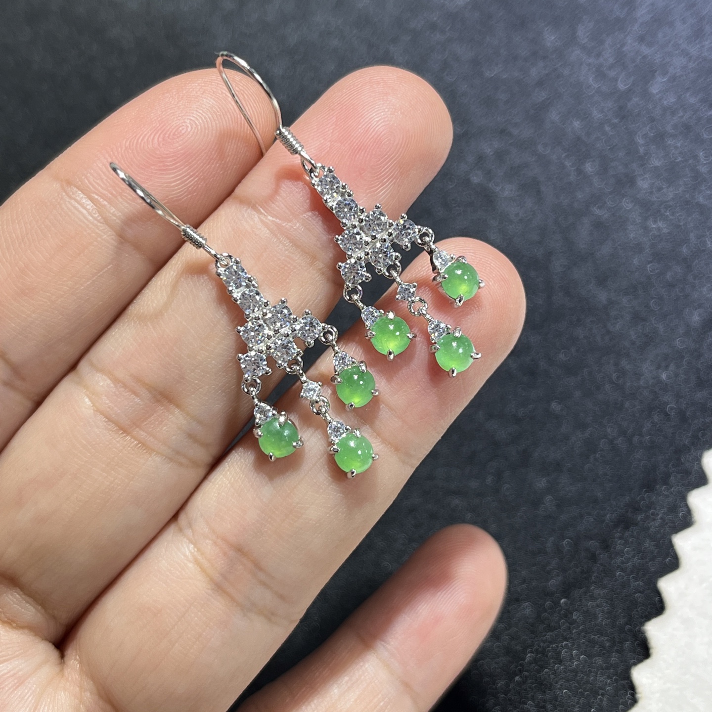 Myanmar Jade Silver-Set Green Earrings