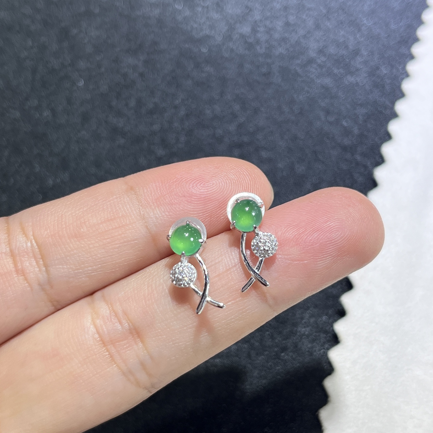 Myanmar Jade Silver-Set Green Earrings 2