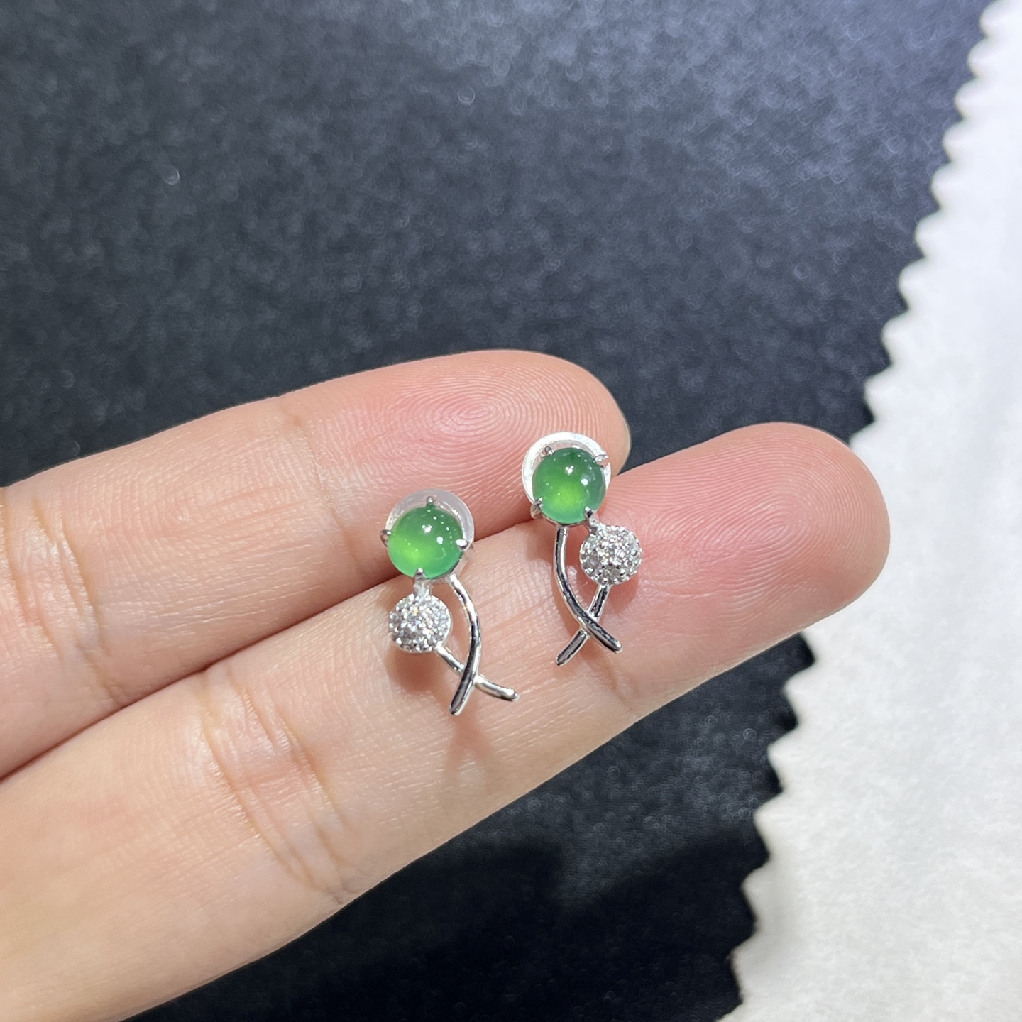 Myanmar Jade Silver-Set Green Stud Earrings