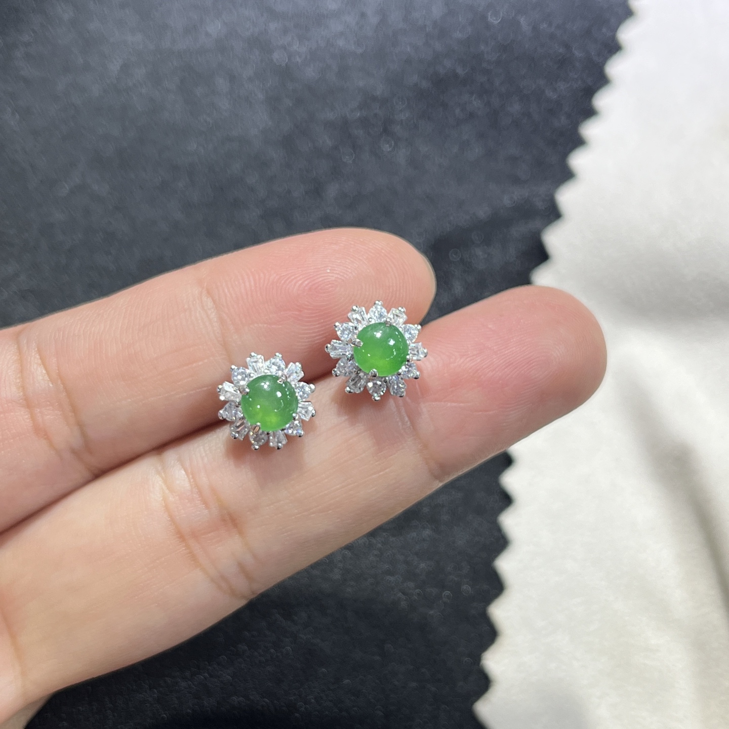 Myanmar Jade Silver-Set Green Earrings 2