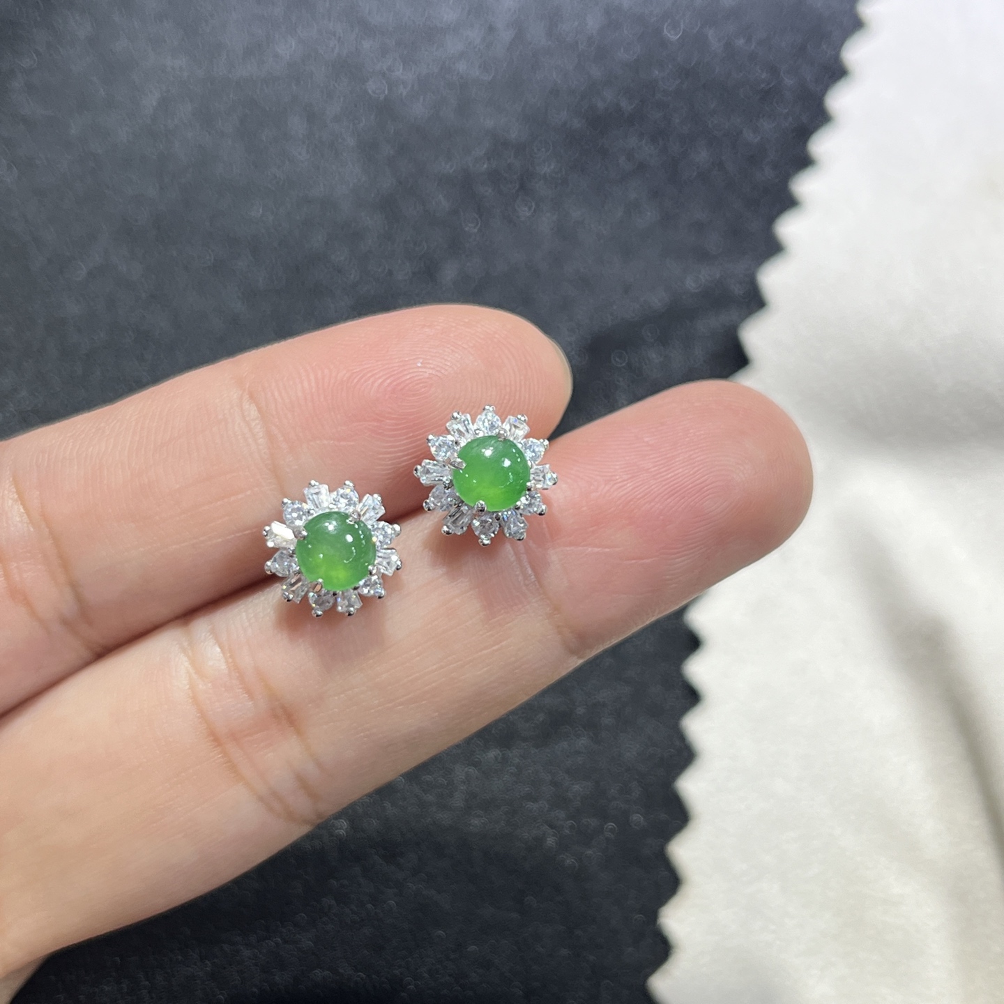 Myanmar Jade Silver-Plated Green Stud Earrings