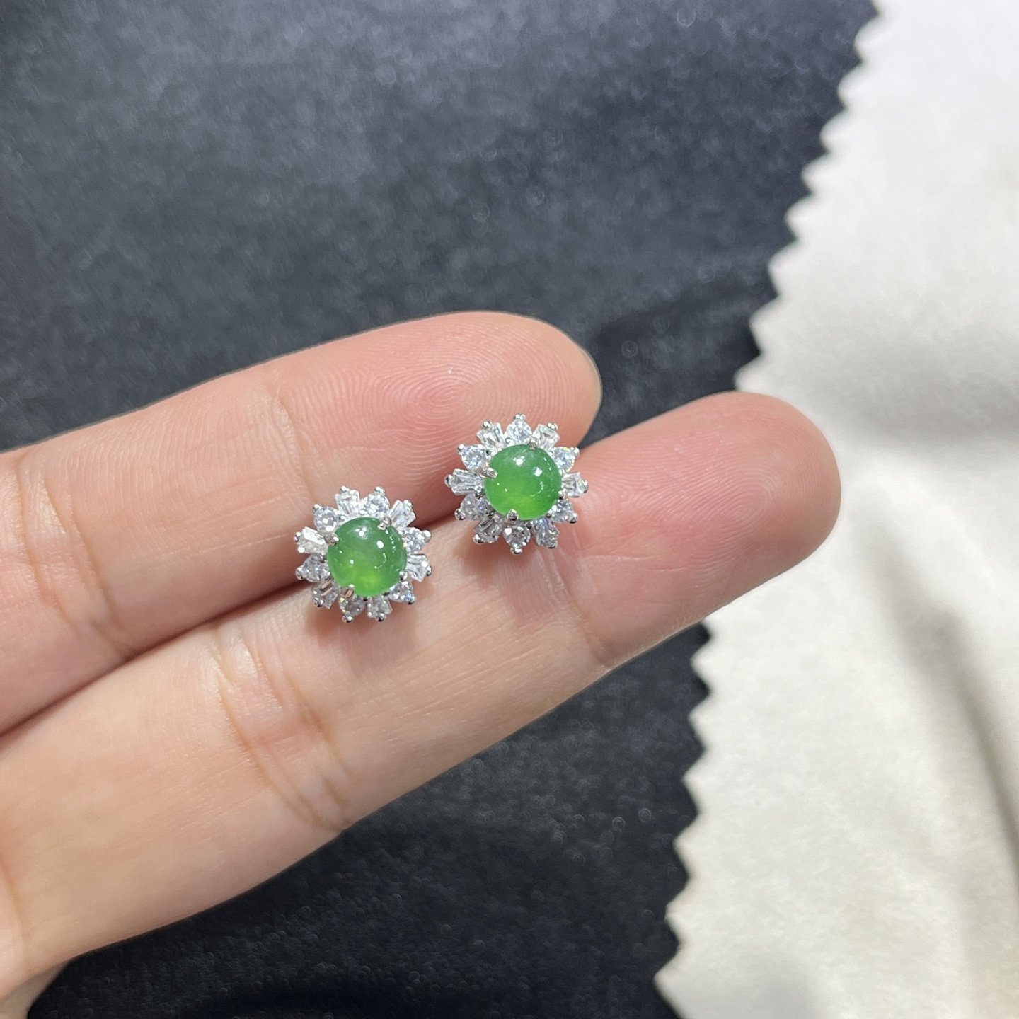 Myanmar Jade Silver-Set Green Earrings 3