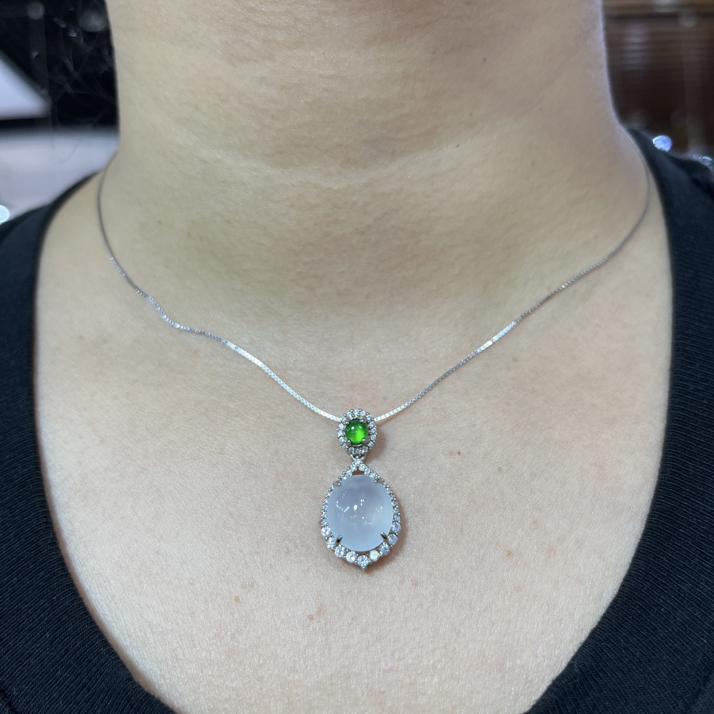 Myanmar Jade Silver-Set White Ice Pendant 4