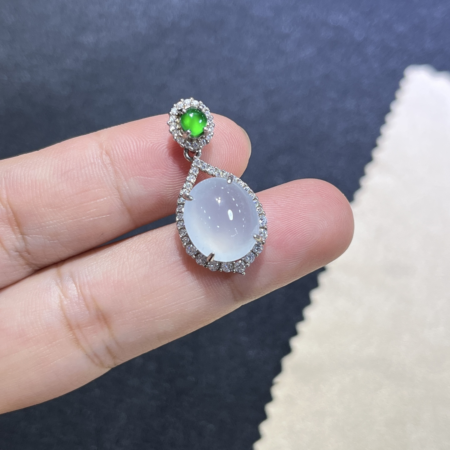 Myanmar Jade Silver-Set White Ice Pendant 3