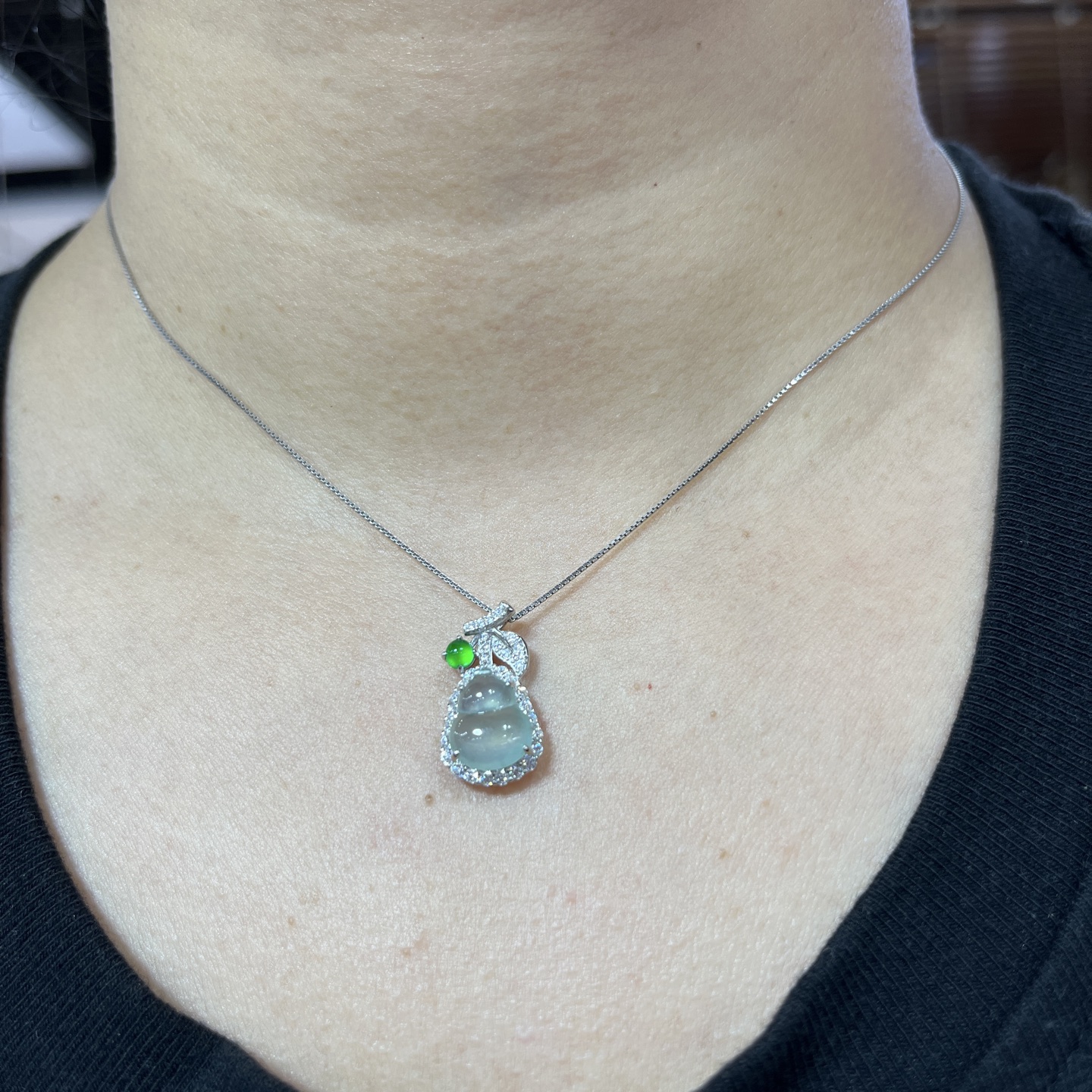 Myanmar Jade Silver-Set Ice Gourd Pendant 4