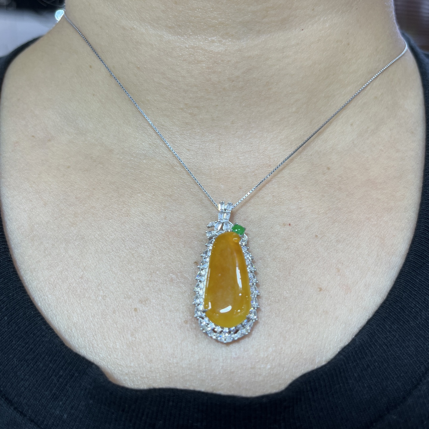 Myanmar Jade Silver-Set Yellow Jade Fortune Gourd Pendant 4