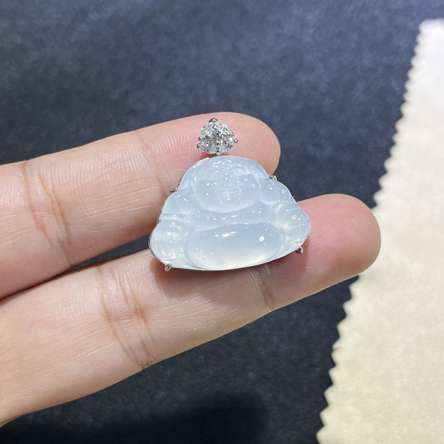 Myanmar Jade Silver-Set Maotai White Buddha Pendant 2