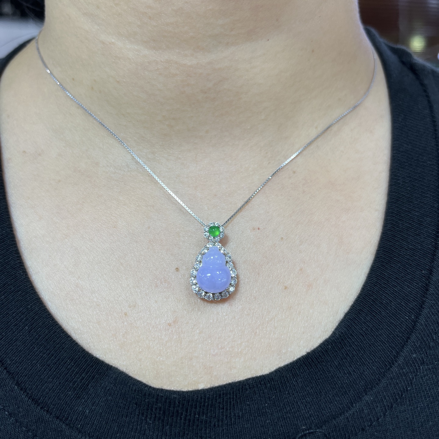 Myanmar Jade Silver-Plated Purple Gourd Pendant 4