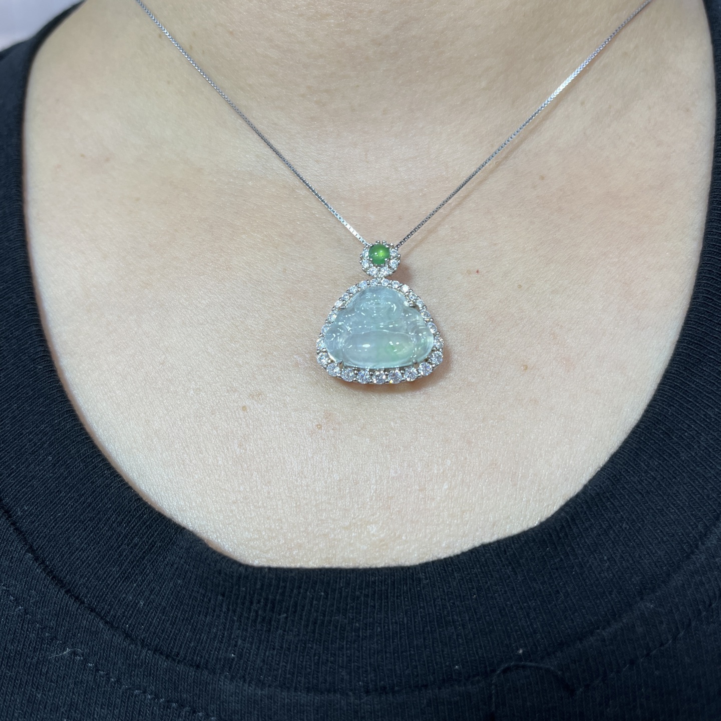 Myanmar Jade Silver-Plated Buddha Pendant 4