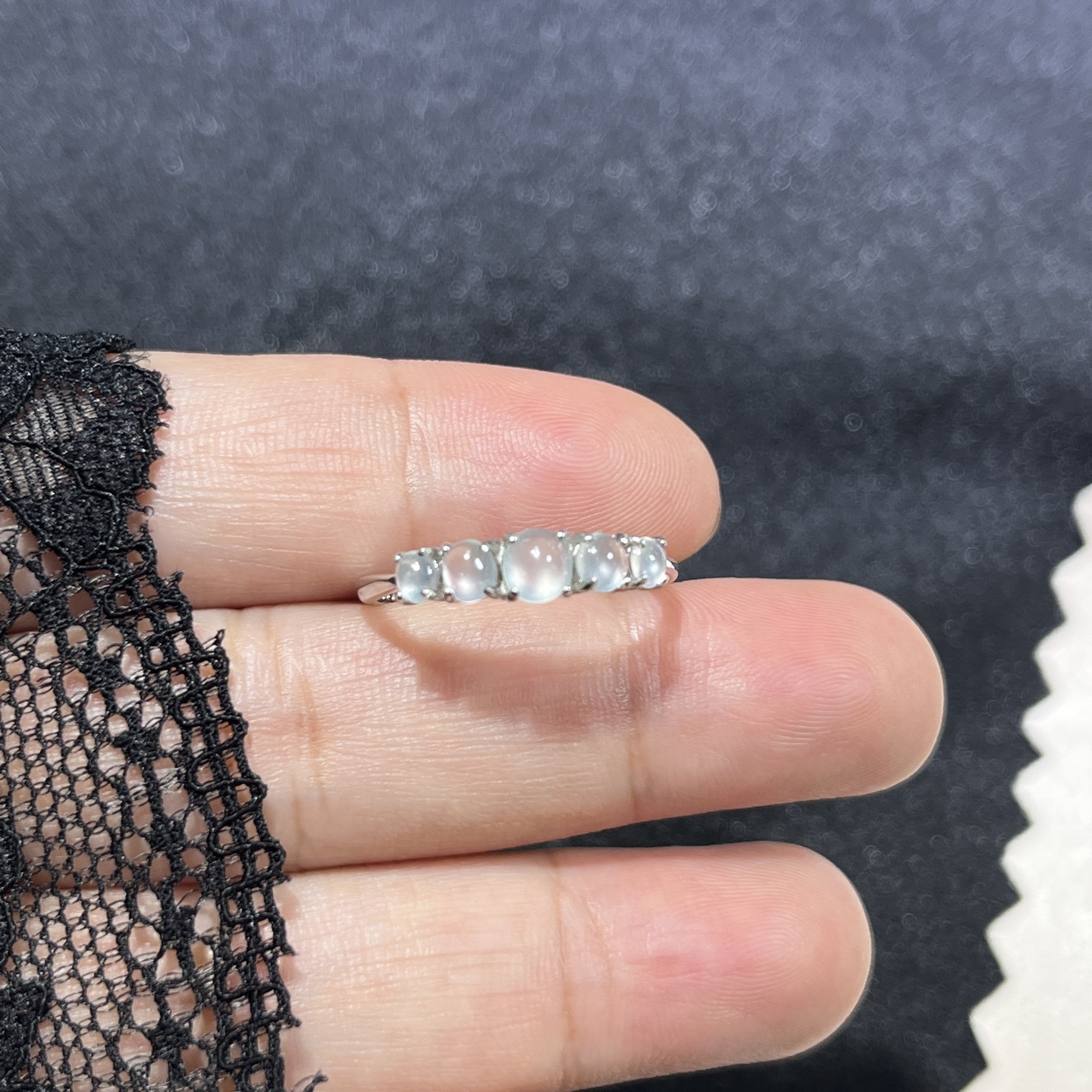 Myanmar Jade Silver Ice-Row Ring 4