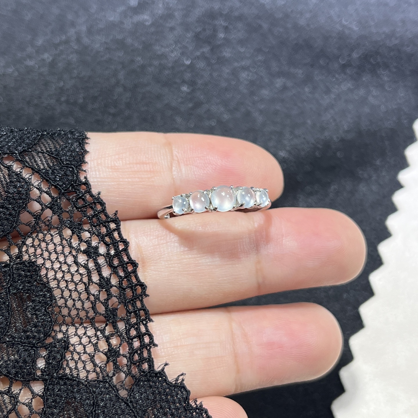 Myanmar Jade Silver Ice-Row Ring 3