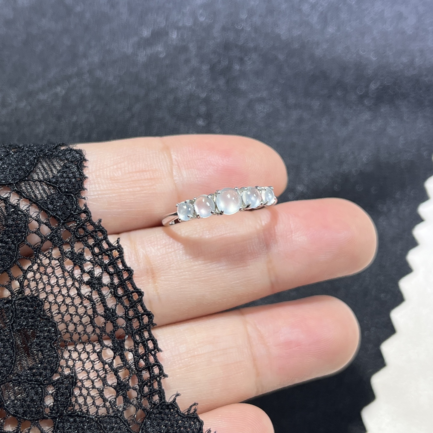 Myanmar Jade Silver Ice-Row Ring 2