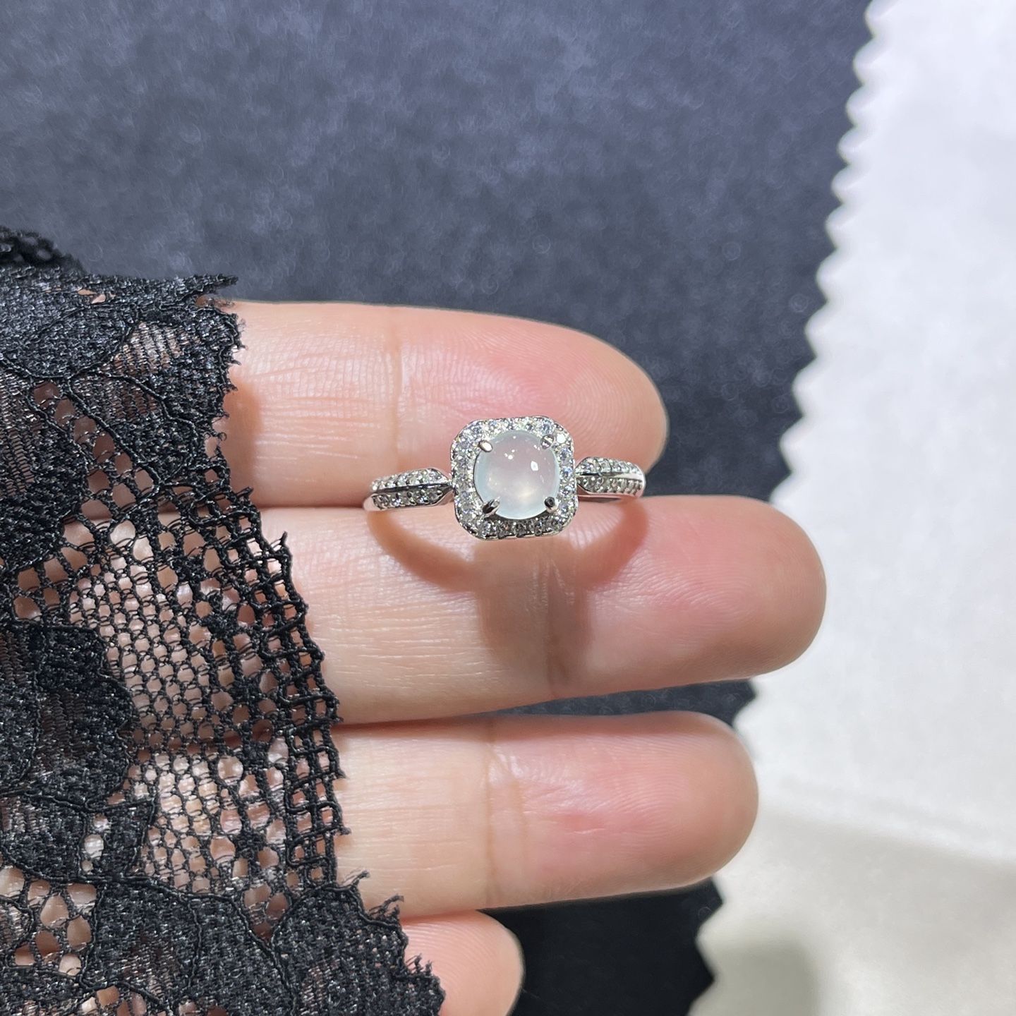 Myanmar Jade Silver-Set Ice Ring 3
