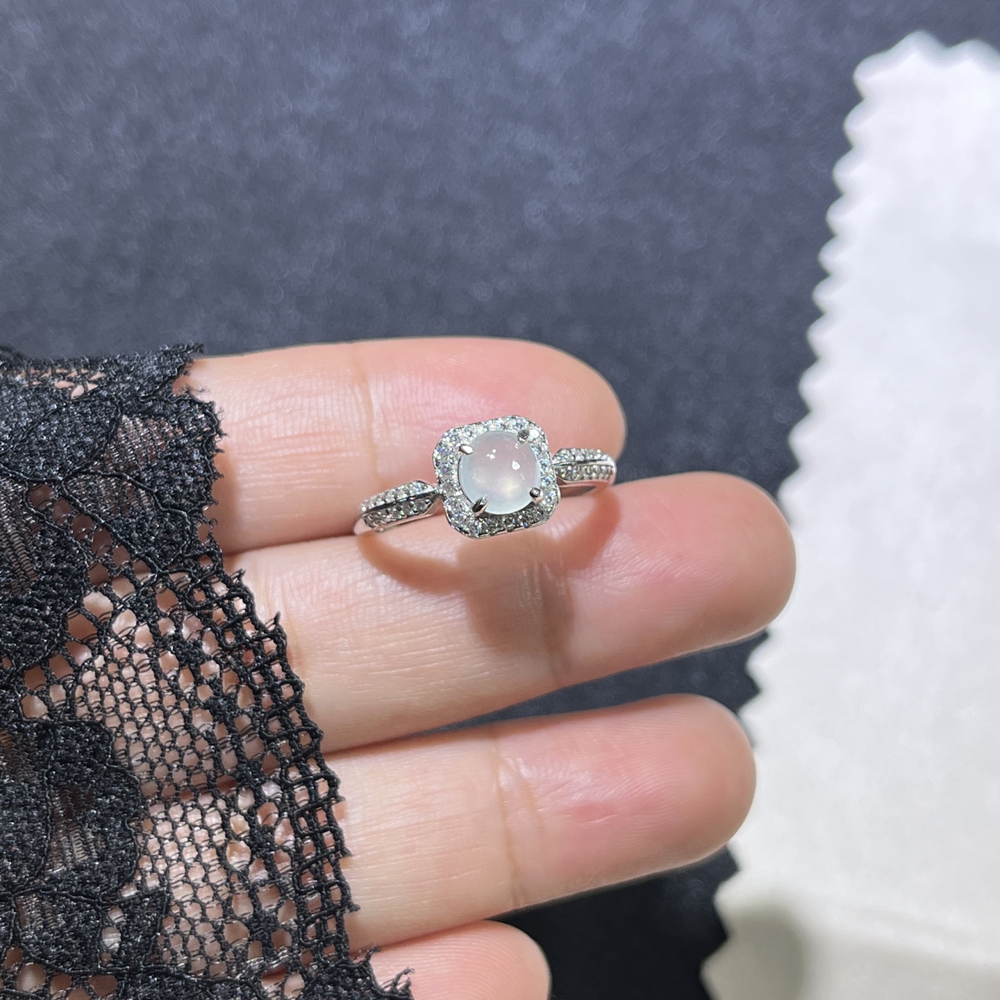 Myanmar Jade Silver-Set Ice Ring 2
