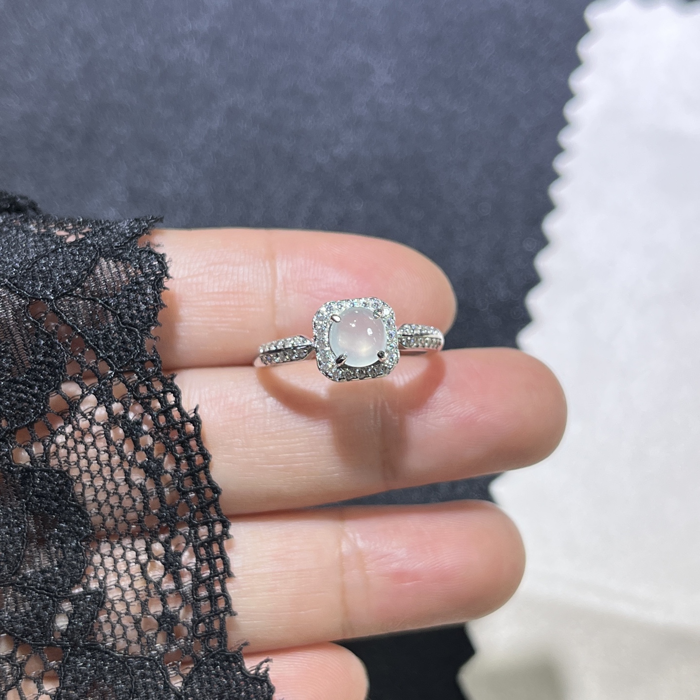 Myanmar Jade Silver-Set Ice Ring 4