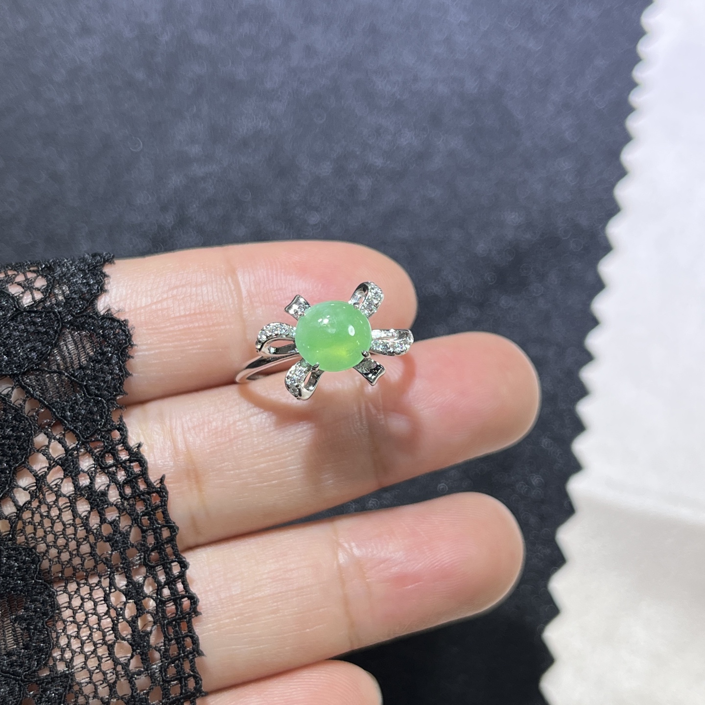 Myanmar Jade Silver-Set Exquisite Ring 4