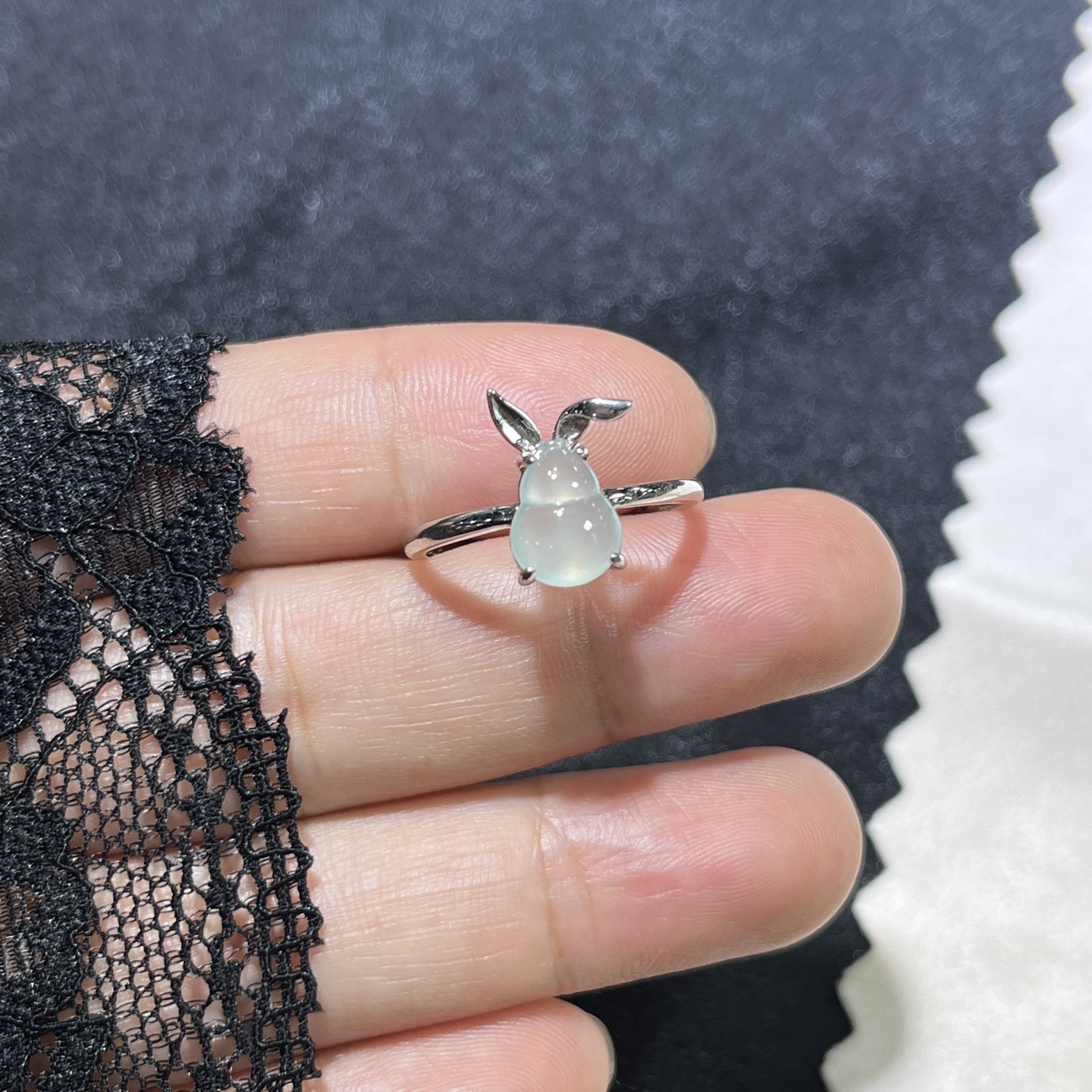 Myanmar Jade Silver-Plated Gourd Ring 2