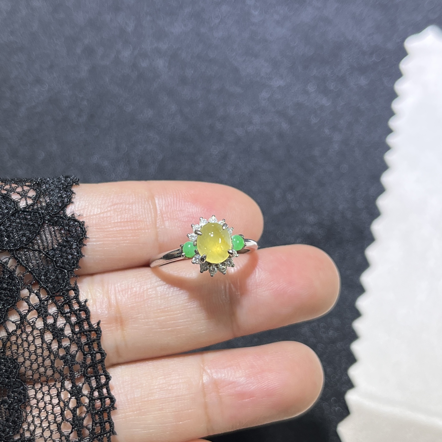 Myanmar Jade Silver-Set Ice Yellow Ring 3