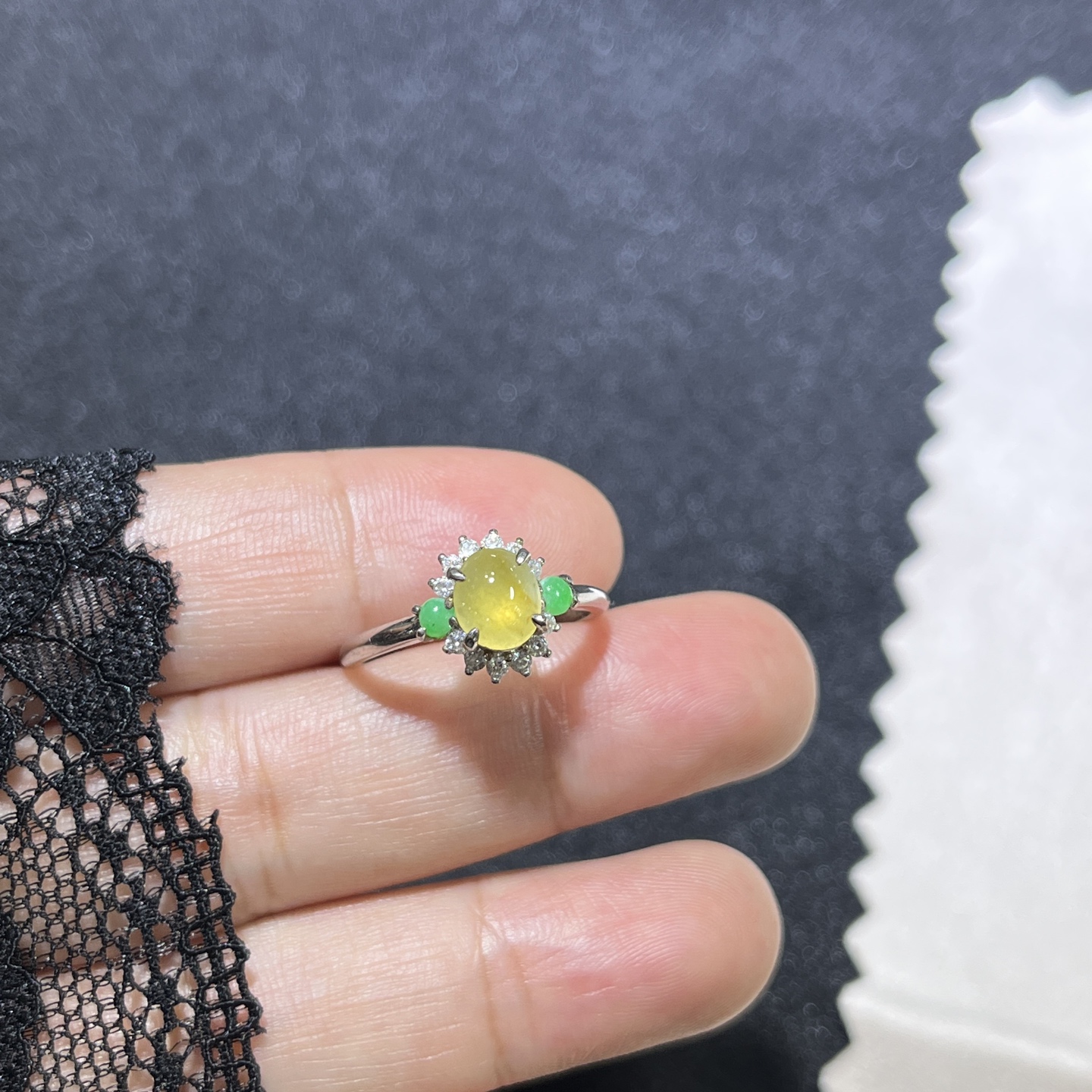 Myanmar Jade Silver-Set Ice Yellow Ring 2