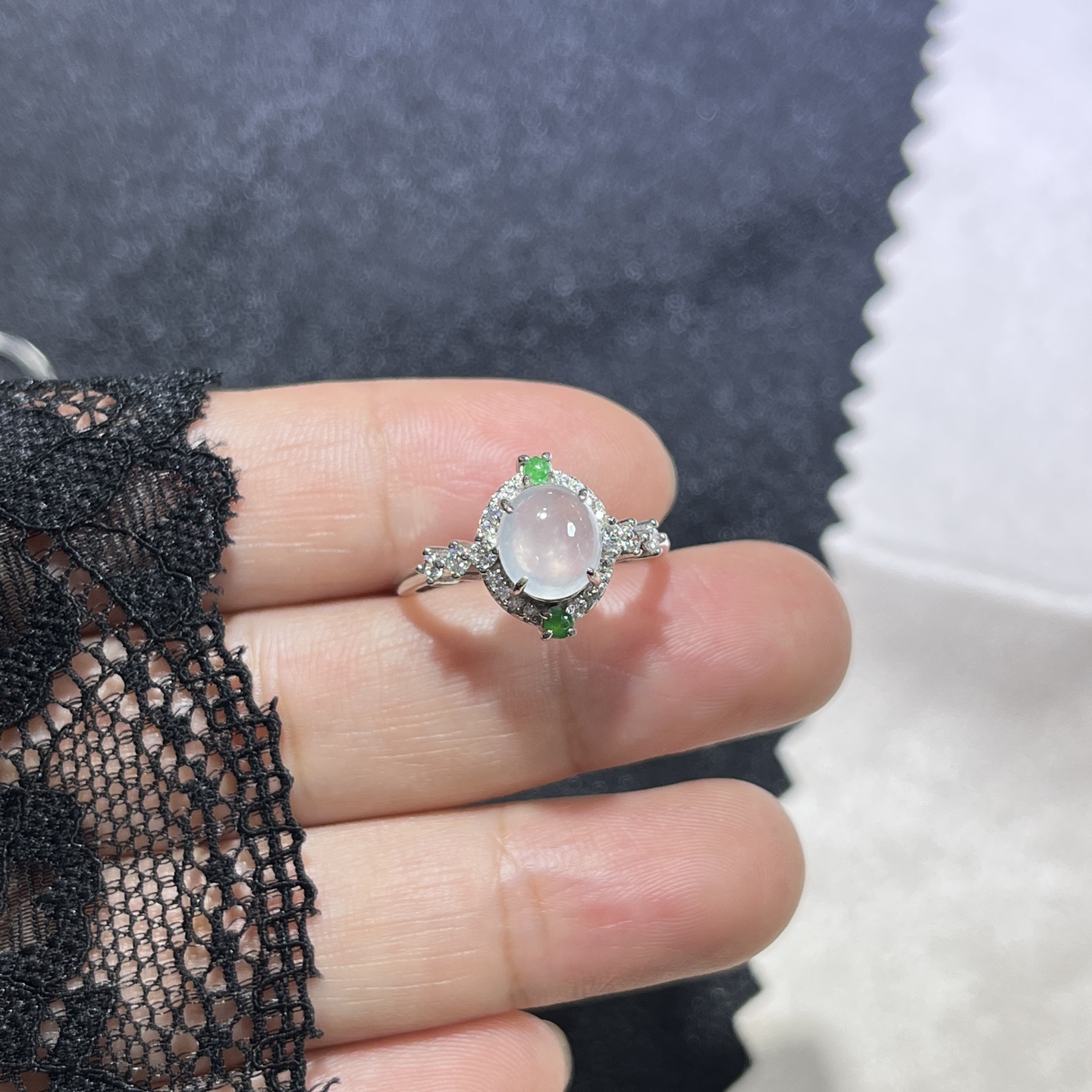 Myanmar Jade Silver-Set Exquisite Ring 4