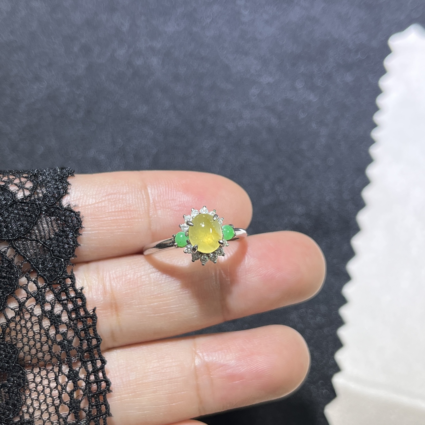 Myanmar Jade Silver-Set Ice Yellow Ring 4