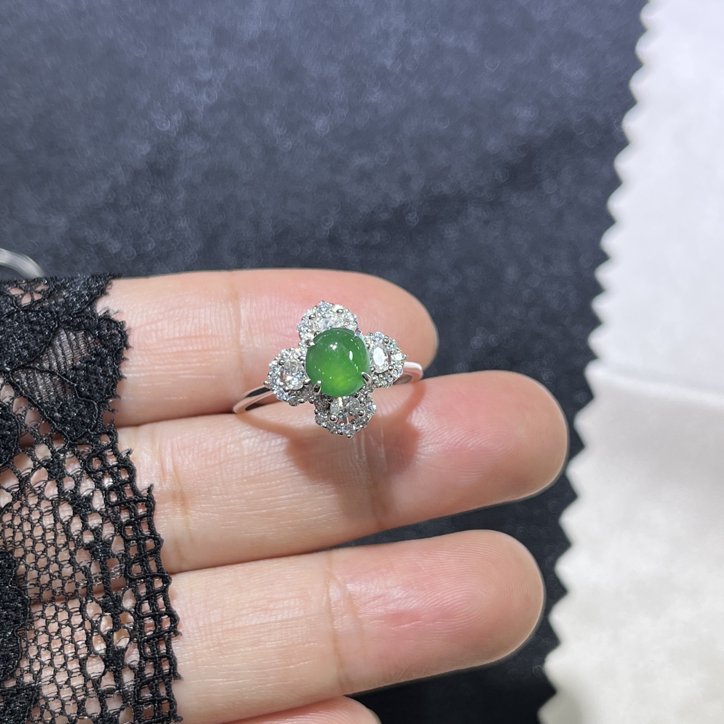 Myanmar Jade Silver-Set Exquisite Ring 2