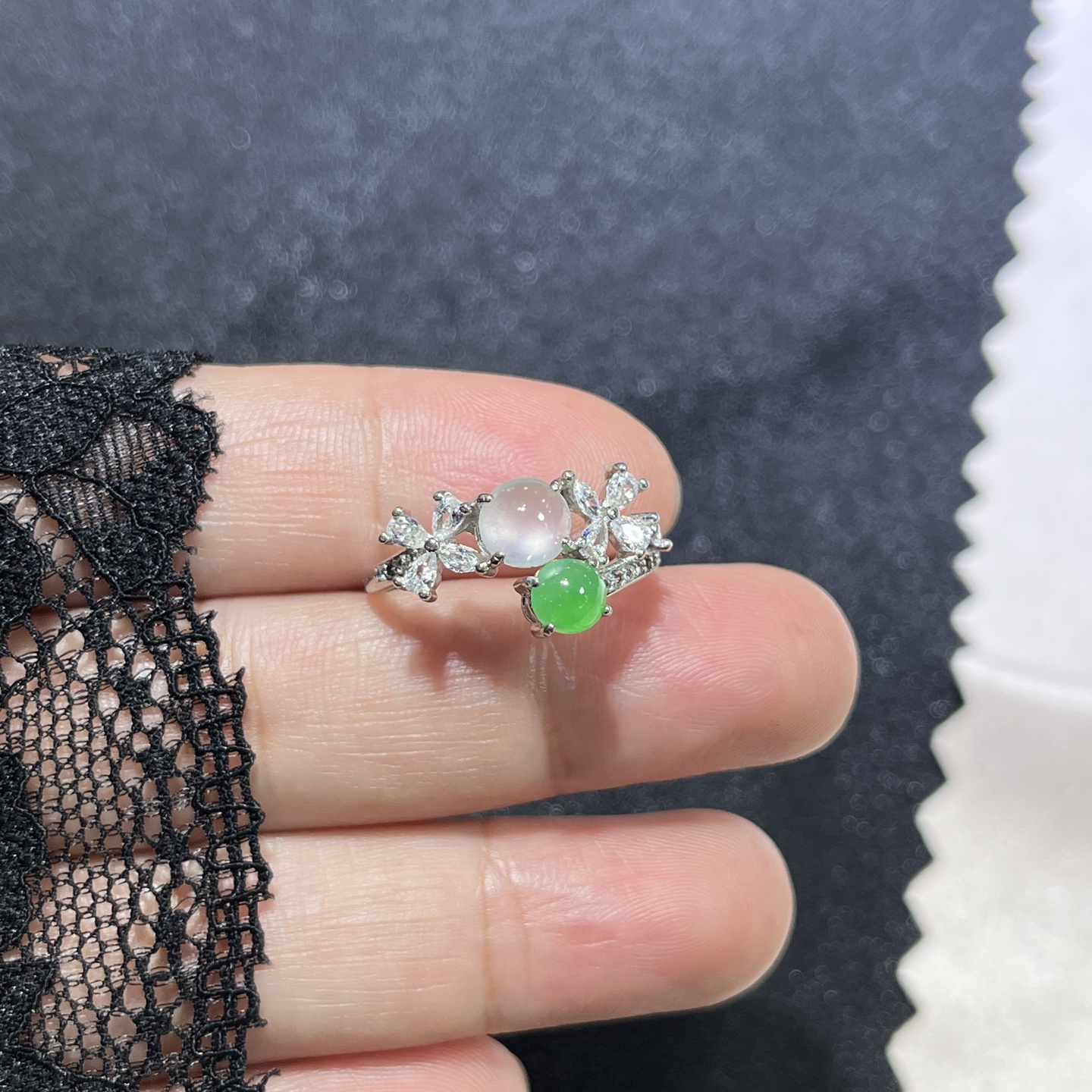 Myanmar Jade Silver-Set Exquisite Ring 3