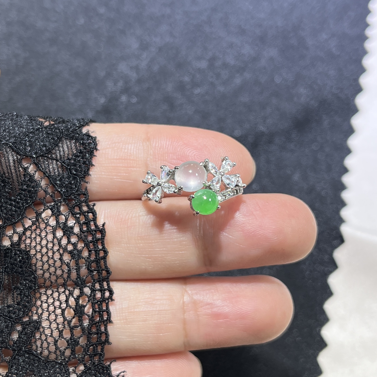 Myanmar Jade Silver-Set Exquisite Ring 2