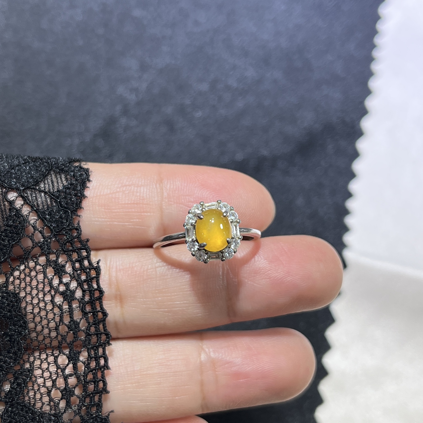 Myanmar Jade Silver-Set Ice Yellow Jade Ring 4
