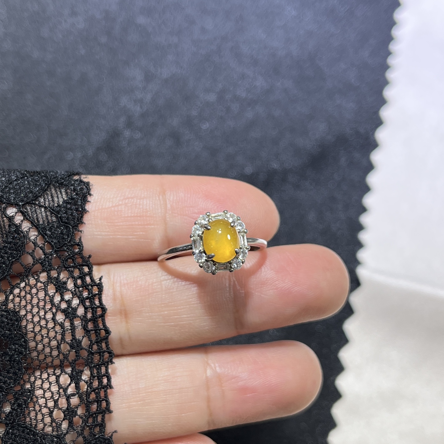 Myanmar Jade Silver-Set Ice Yellow Jade Ring 3