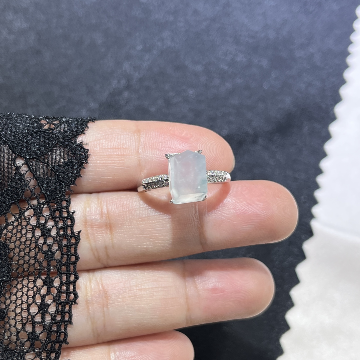 Myanmar Jade Silver-Inlay Ring 2