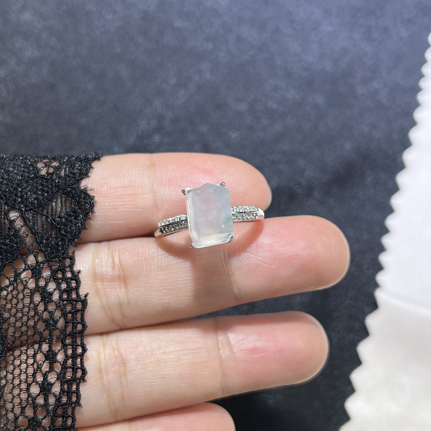 Myanmar Jade Silver-Inlay Ring 4