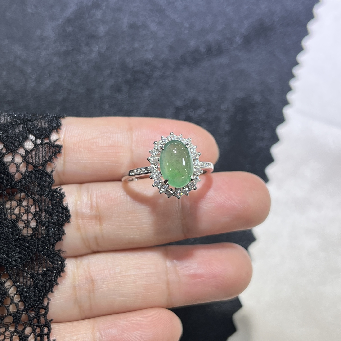 Myanmar Jade Silver-Set Exquisite Ring 3