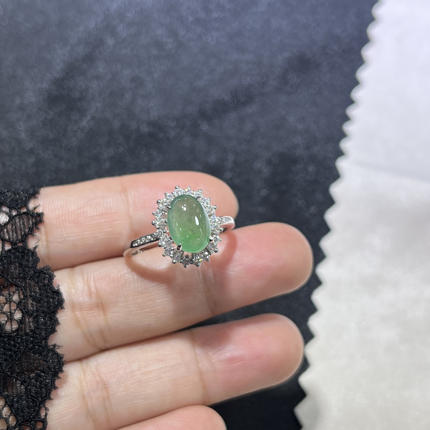 Myanmar Jade Silver-Set Exquisite Ring 2