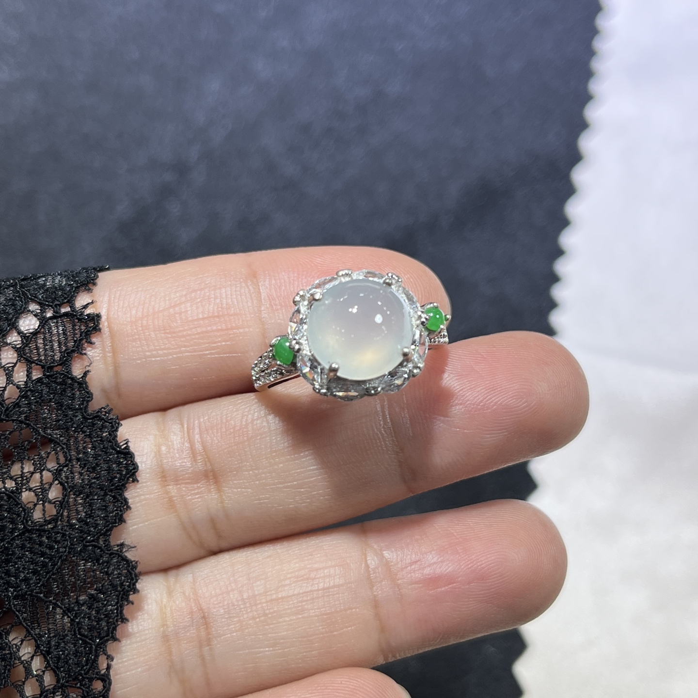 Myanmar Jade Silver-Set Exquisite Ring 3