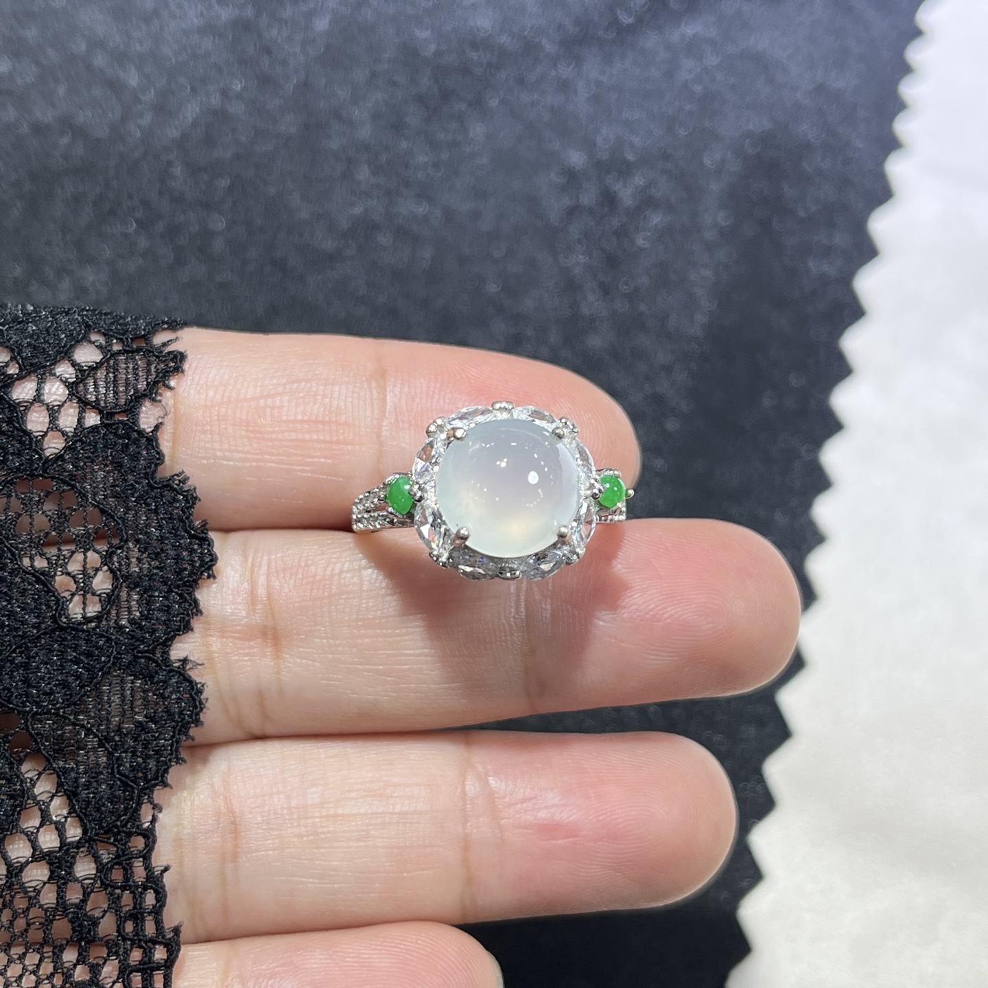 Myanmar Jade Silver-Set Exquisite Ring 2