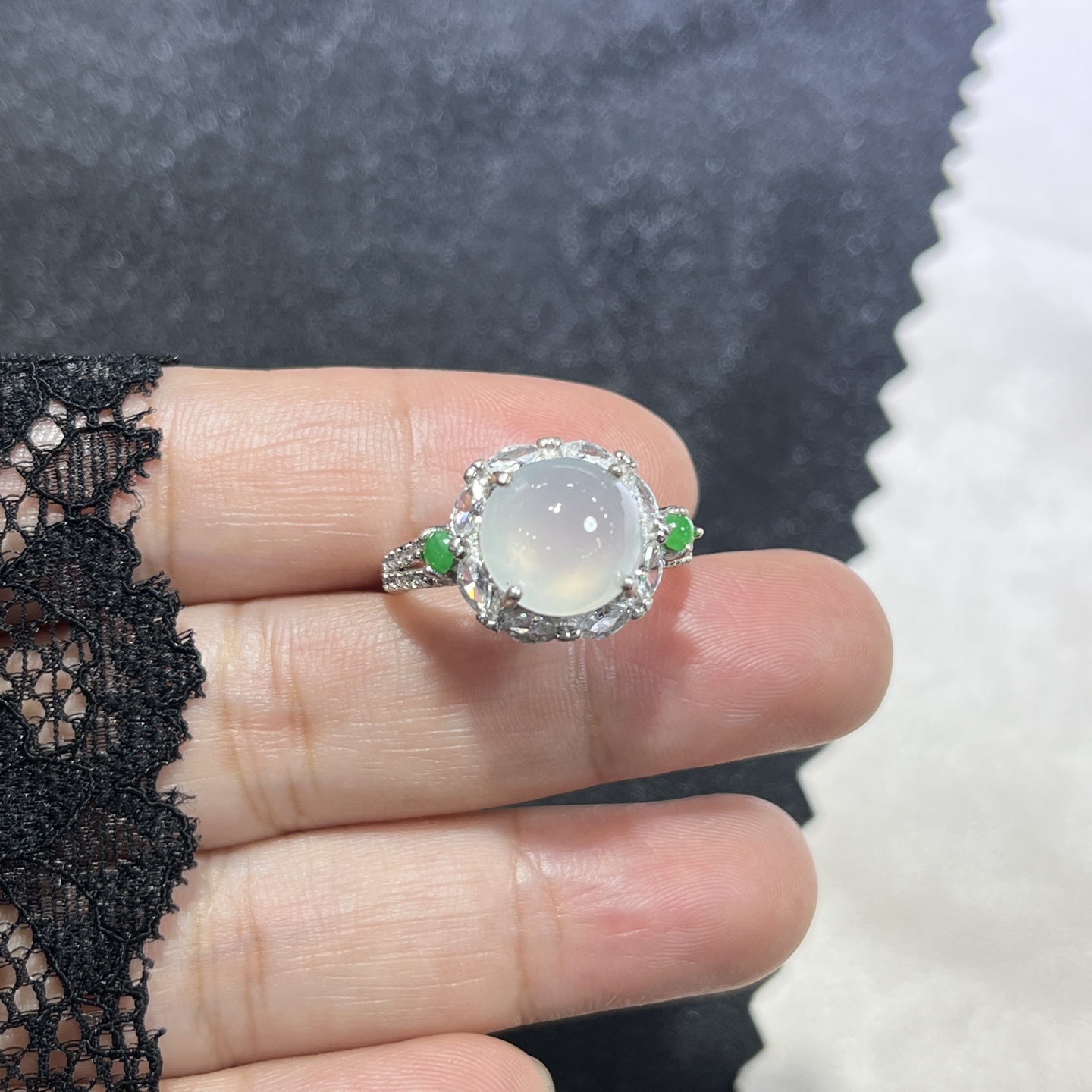 Myanmar Jade Silver-Set Exquisite Ring 4