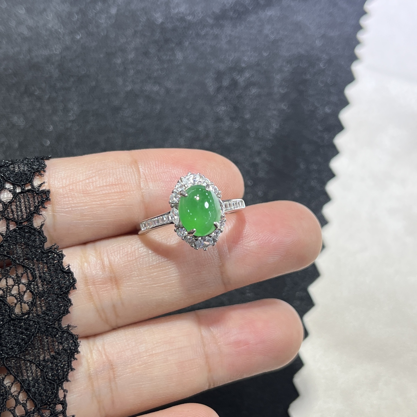 Myanmar Jade Silver-Set Green Ring 3