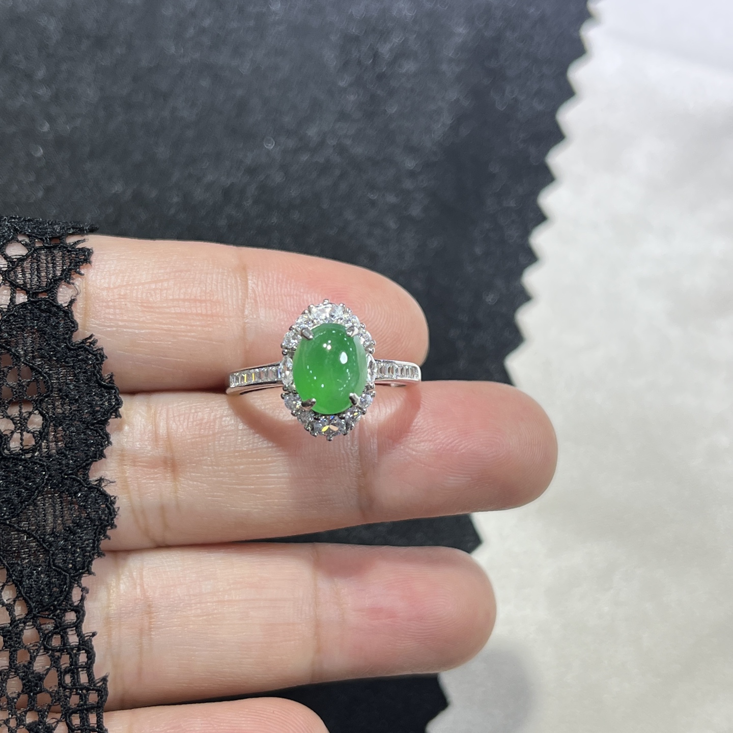 Myanmar Jade Silver-Set Green Ring 2