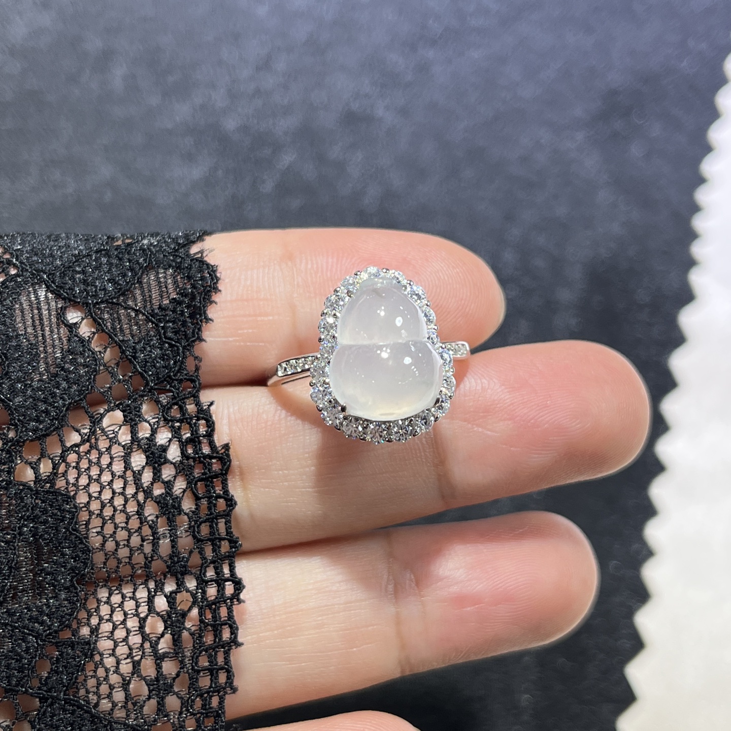Myanmar Jade Silver-Plated Gourd Ring 2
