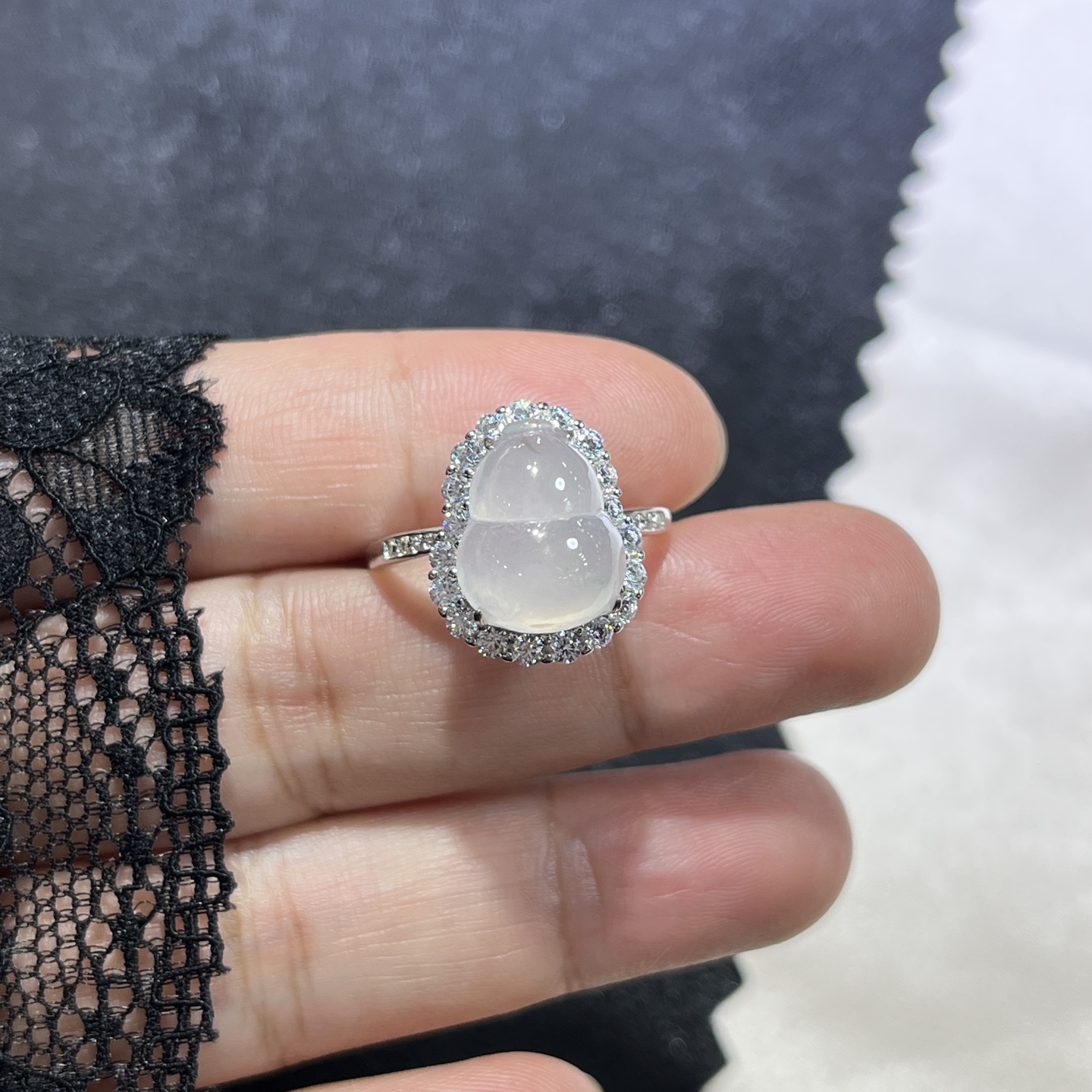 Myanmar Jade Silver-Plated Gourd Ring 3