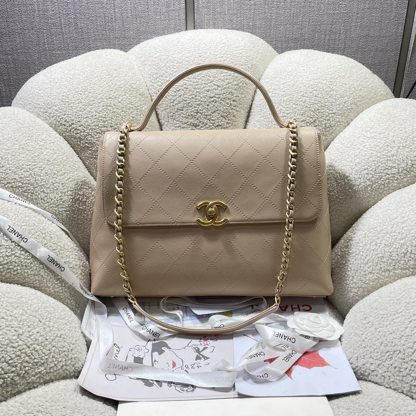 ¡Nuevos modelos en stock! 5543 "Tamaño grande 37 cm" ¡El bolso con solapa oficial OHANEL 25S en oro negro es tan bonito…