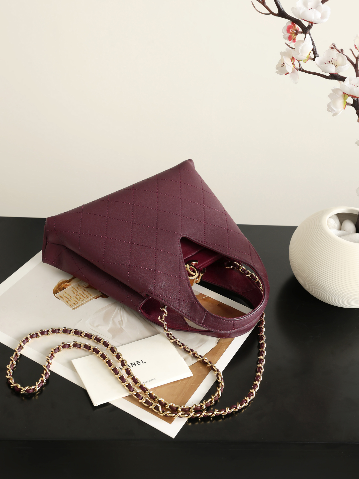 CHANEL Quilted Leather Top Handle Chain Bag