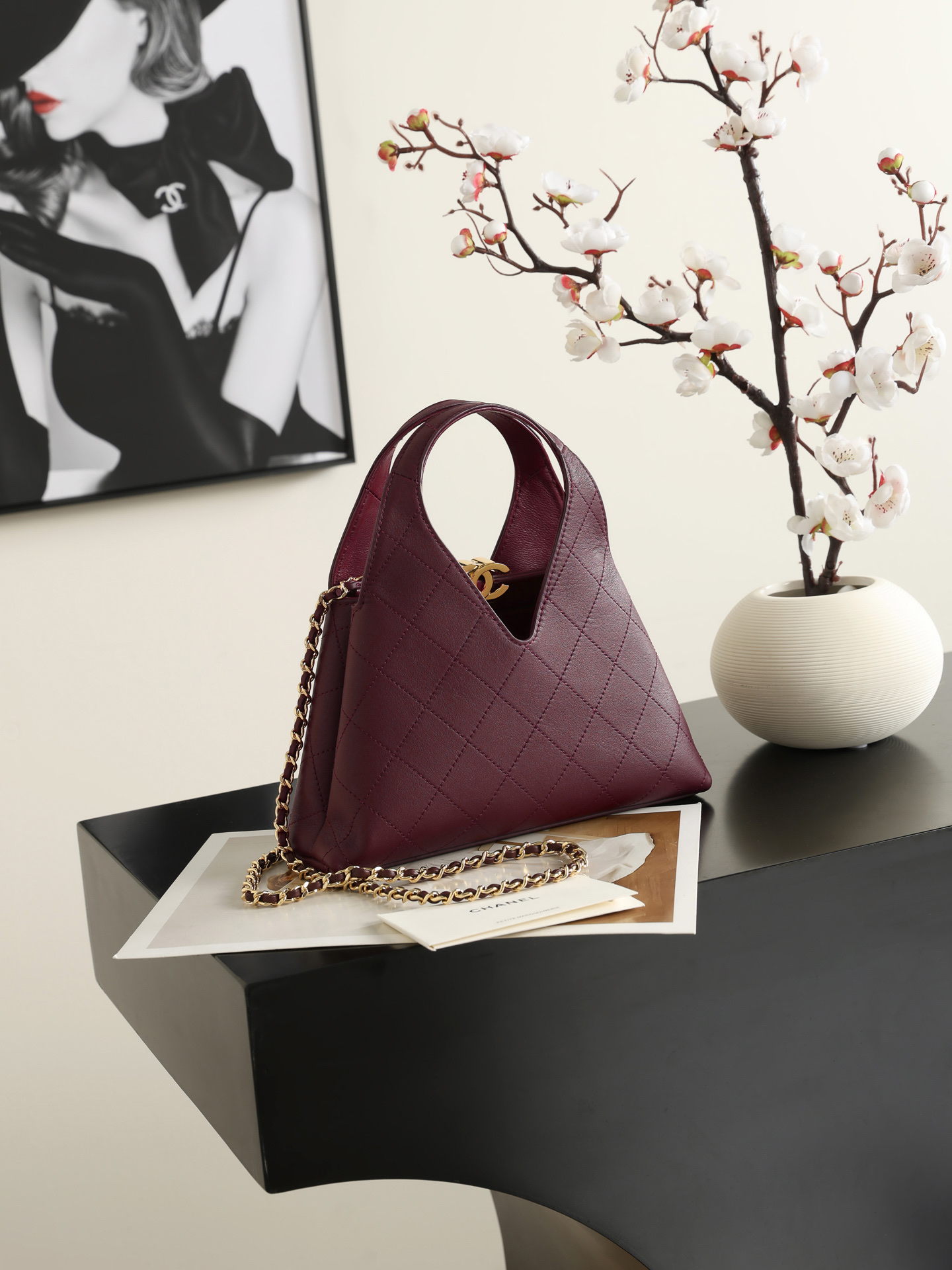 CHANEL Quilted Leather Top Handle Chain Bag