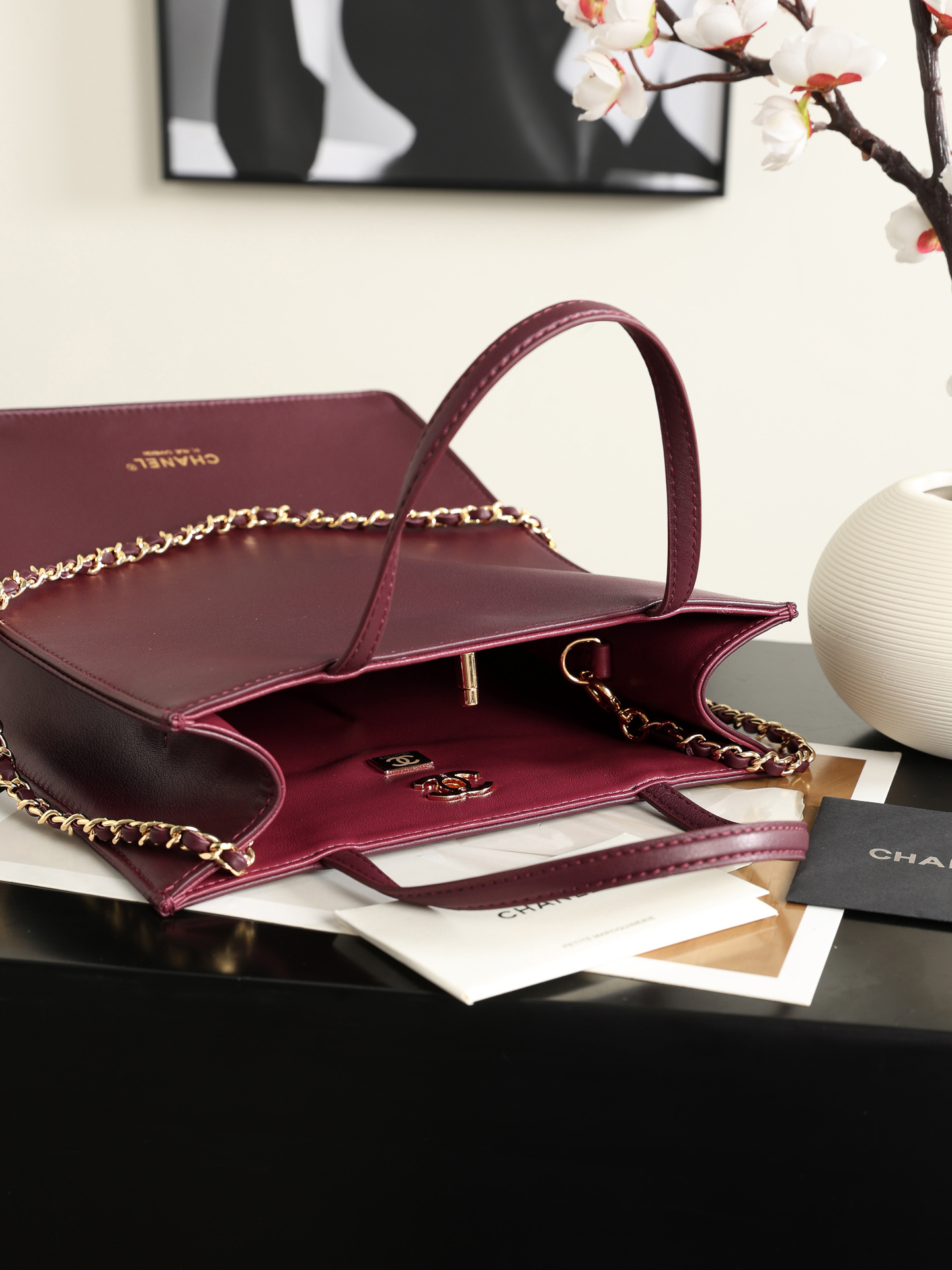 CHANEL Leather Chain Tote Bag