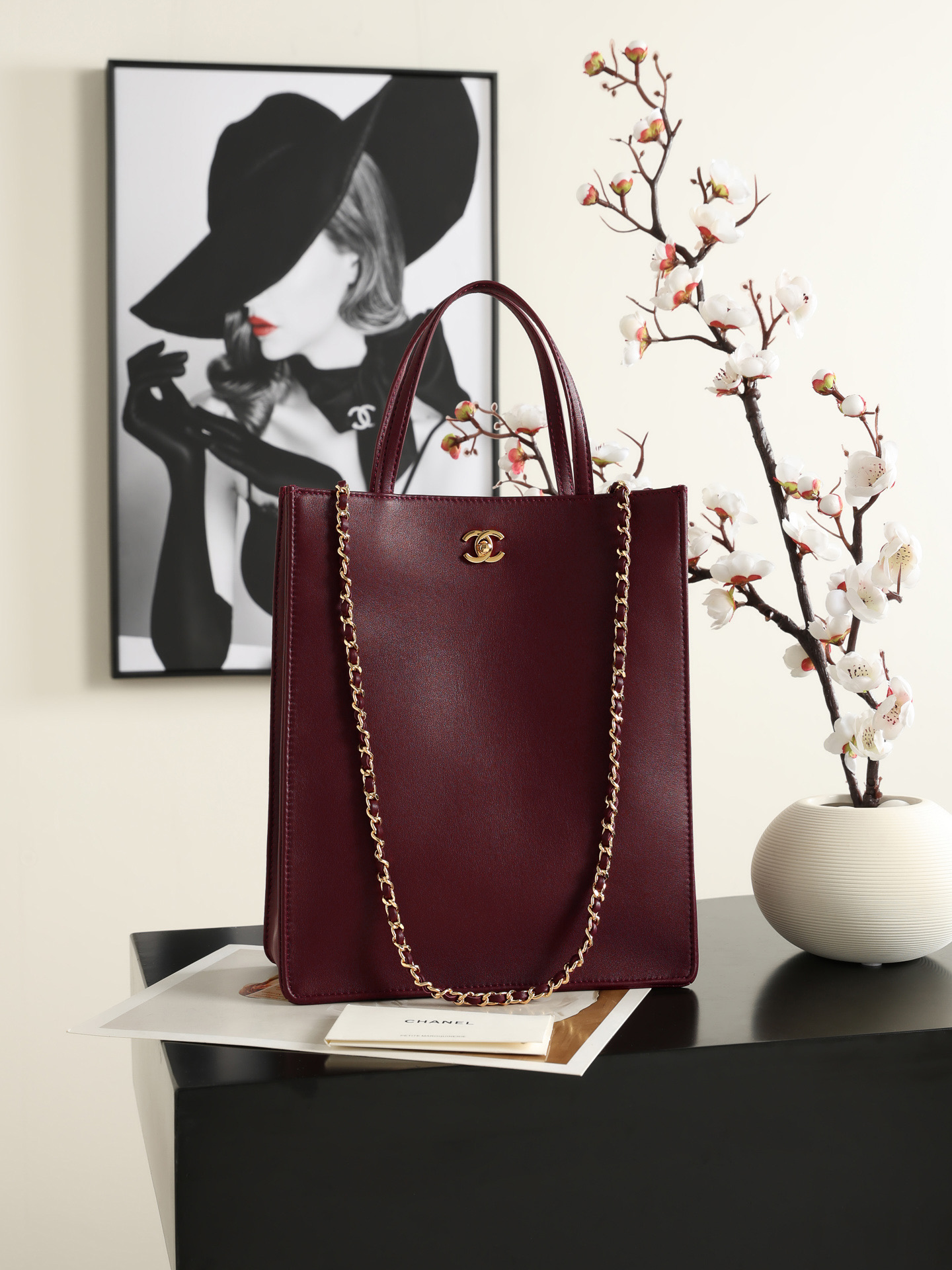 CHANEL Leather Chain Tote Bag