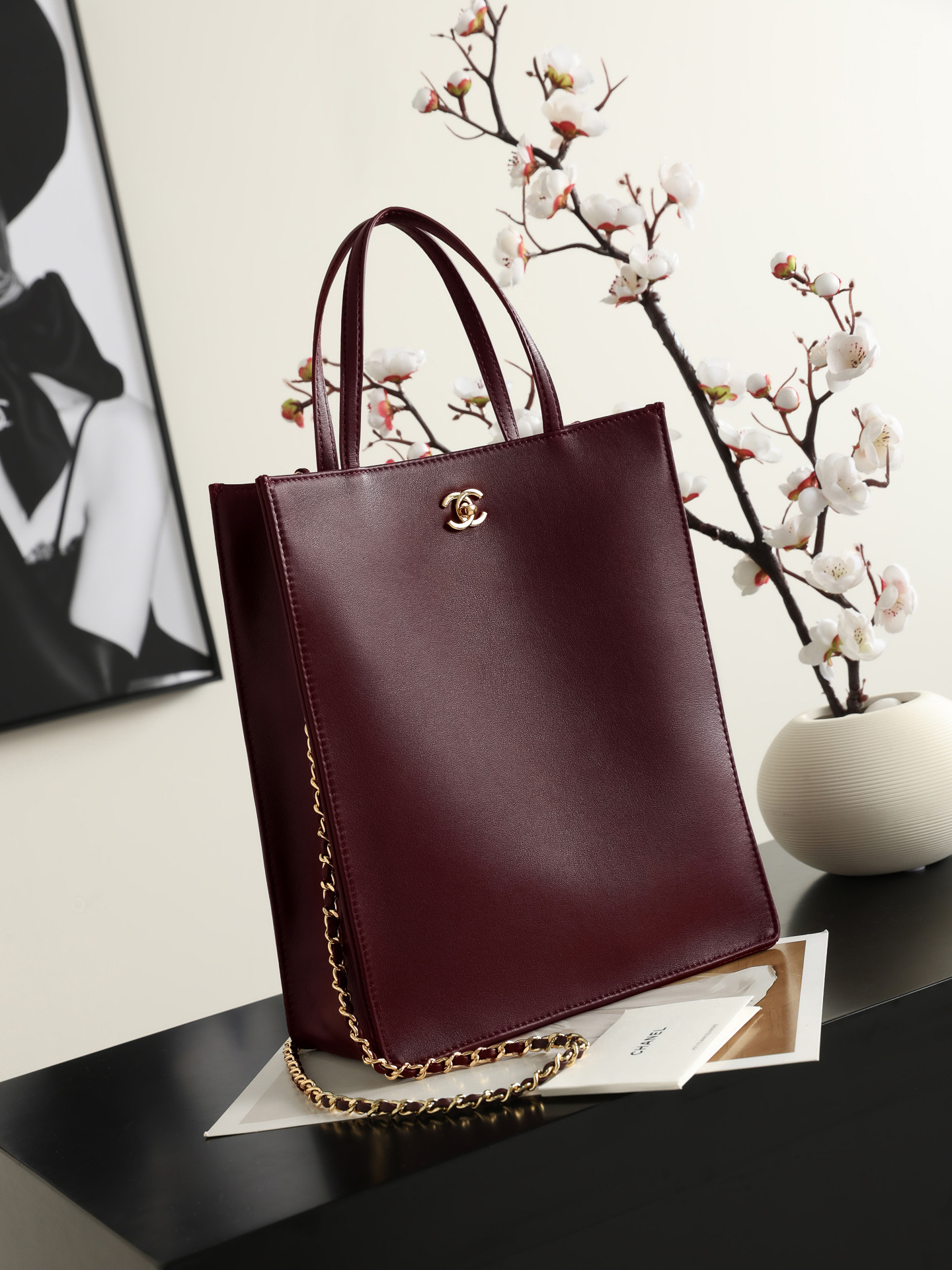 CHANEL Leather Chain Tote Bag