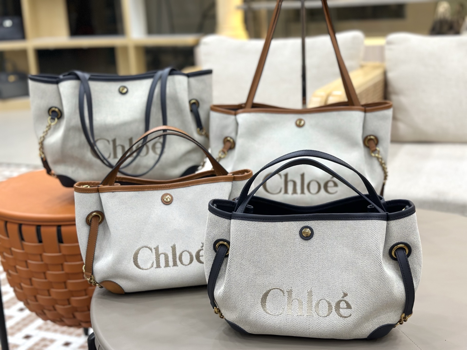 Chloé Chloe Clover tote bag 0328 large and 0326 small, blue and brown