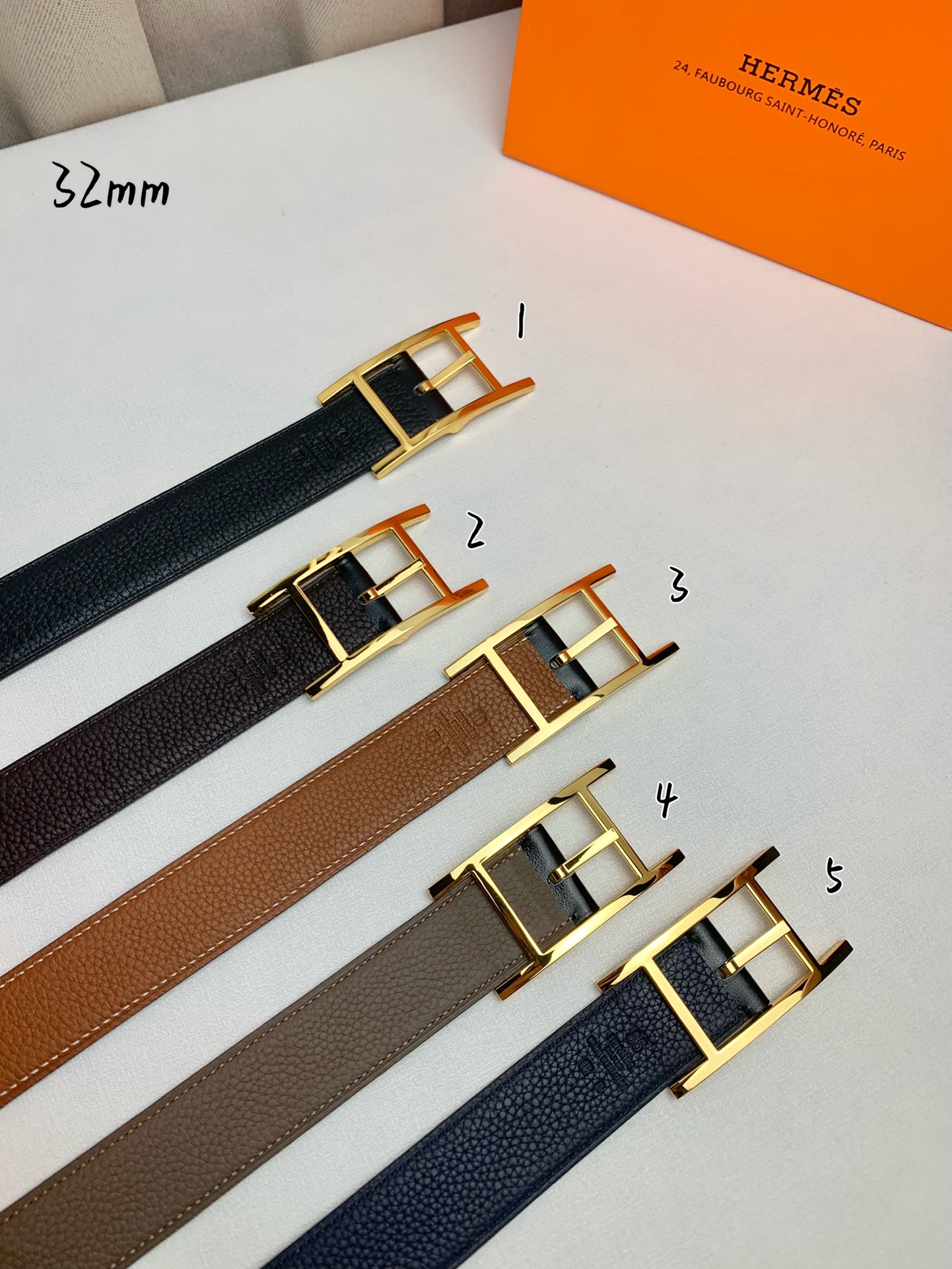   Hermès 爱马仕针扣  原单品质 进口头层牛皮 荔枝纹搭配黑色平纹   32mm宽  双面可用 