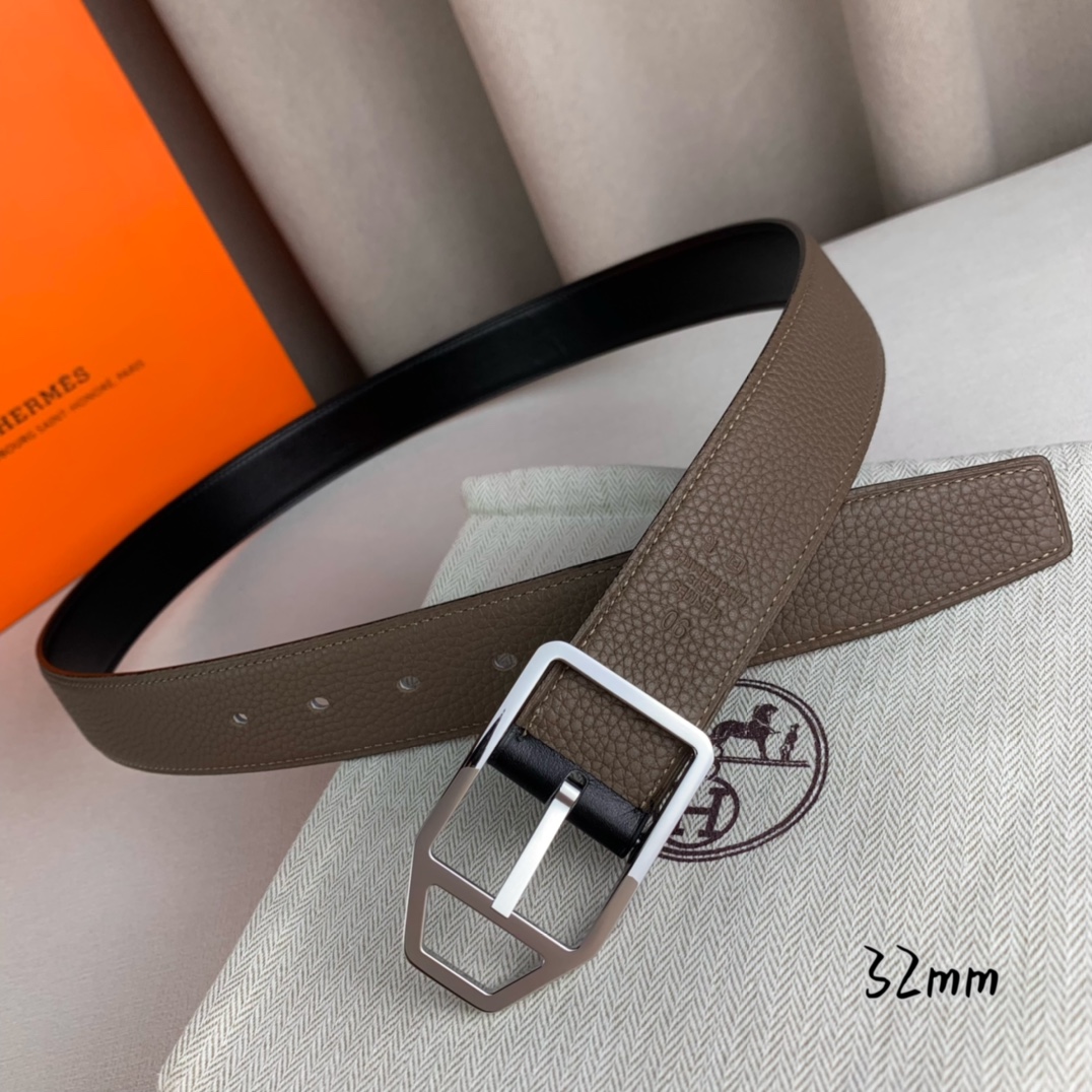   Hermès 爱马仕针扣  原单品质 进口头层牛皮 灰色荔枝纹搭配黑色平纹   32mm宽  双面可